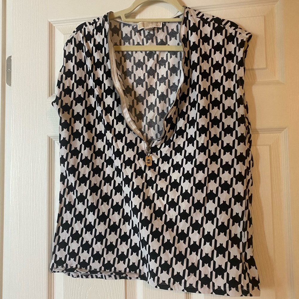 Michael Kors Checkered Zipper Neck Tank Top